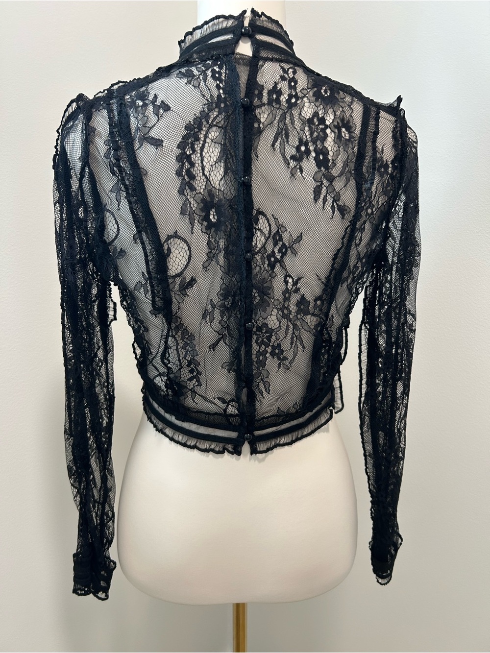 Beulah Black Sheer Lace Tie-Neck Blouse - Picture 9 of 12
